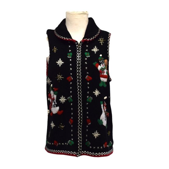 Vintage Bobbie Brooks Christmas Sweater Zip Front Snowmen - Picture 1 of 6